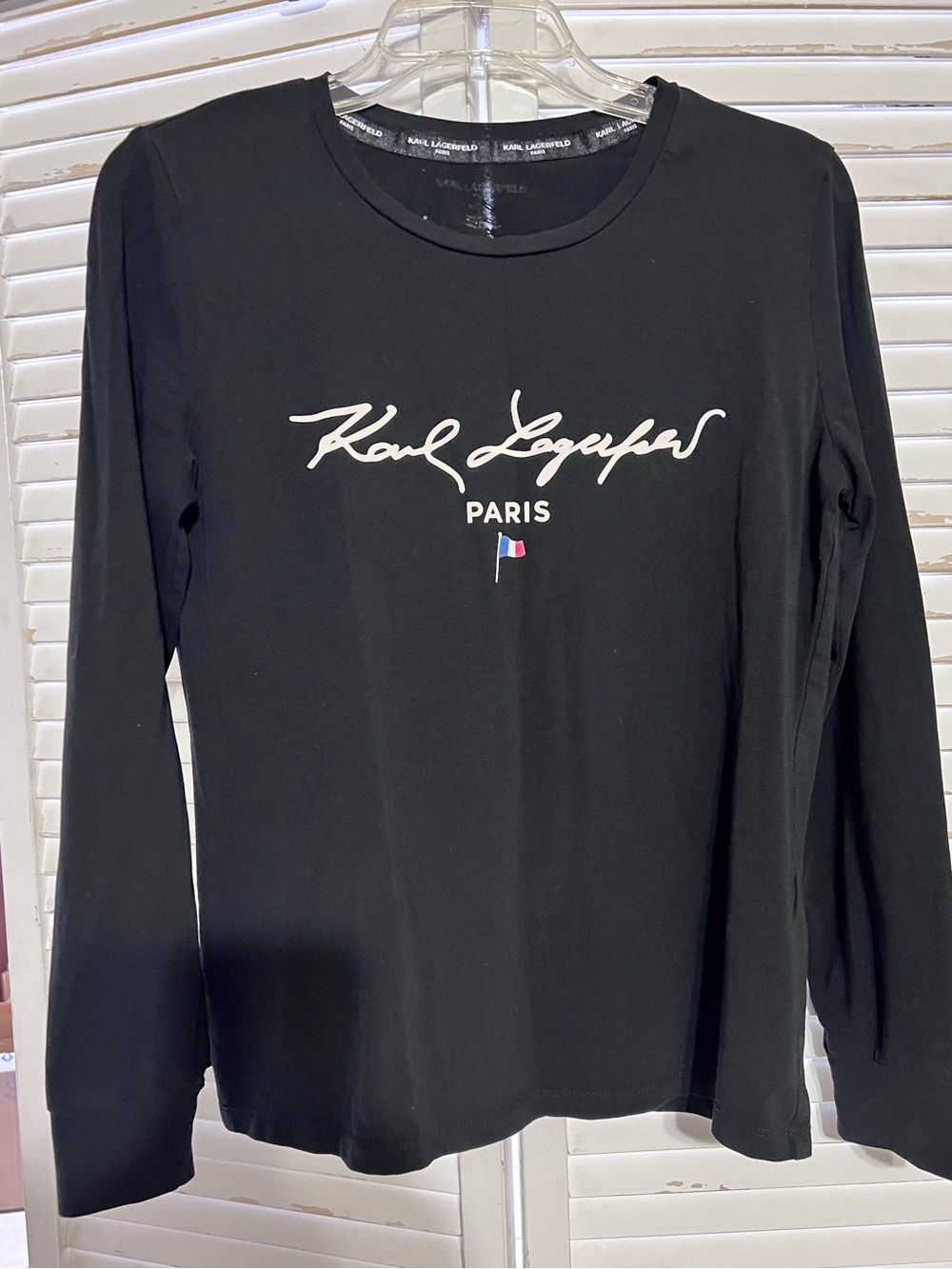 Karl Lagerfeld Black Long-Sleeve Signature Logo Cotton Long Sleeve Tee Small